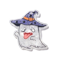 Ghost Halloween Style Printed Acrylic Pendants, Ghost, 39.5x34x3mm, Hole: 2mm