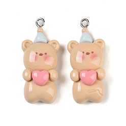 Цвет Древесины Подвески из смолы, с платиново-железными петлями, медведь, деревесиные, 34x15x8.5 мм, отверстие : 2 мм