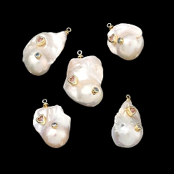 (52) Непрозрачная лаванда Подвески из латуни и перламутра с микропаве из кубического циркония, самородки очарование, долговечный, стойки покрытие, без свинца и без кадмия, реальный 18 k позолоченный, разноцветные, 26~34x15~18x13~16 мм, отверстие : 1.8 мм