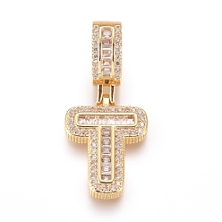 Letter T Латунные микро проложить кубического циркония подвески, буквы, прозрачные, золотые, letter.t, 20x15x3.5 мм, отверстие : 6.5x9 мм