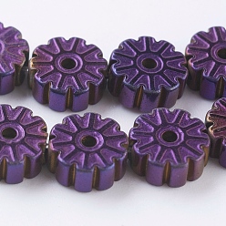Purple Plated PVD Vacuum Plating Electroplate Non-magnetic Synthetic Hematite Beads Strands, Grade A, Snowflake, Purple Plated, 6x2.5~3mm, Hole: 1mm, about 66pcs/strand, 15.7 inch(40cm)