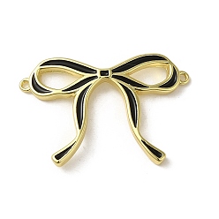 Schwarz Emaille-Anhänger aus Messing, cadmiumfrei und bleifrei, Schleife-Link, golden, 21.5x32x3 mm, Bohrung: 1 mm