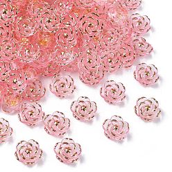 Pink Пластиковые шарики, цветок, золотой металл обвитыми, розовые, 18.5x7 мм, отверстие : 1.6 мм, Около 511 шт / 500 г