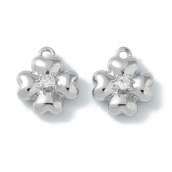 Платинированный Латунные подвески, из прозрачного стекла, цветок, Реальная платина, Реальная платина, 10x8.5x4 мм, отверстие : 1.2 мм