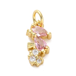 Sea Horse Латунные микро проложить кубического циркония подвески, без кадмия и без свинца, морские животные амулеты, реальный 16 k позолоченный, с целью перехода в кольце, морской конек, 14x7x3.5 мм, отверстие : 3 мм