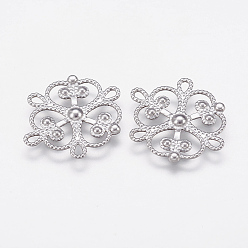 Stainless Steel Color Tarnish Resistant 304 Stainless Steel Filigree Joiners, Stainless Steel Color, 19x16x1mm, Hole: 1x2mm