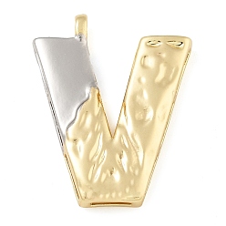 Letter V Латунные подвески, без кадмия, без никеля и без свинца, настоящее 18k позолоченное и платиновое, письмо амулеты, Буква V, 27.5x25.5x4 мм, отверстие : 3x2 мм