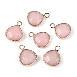Розовый Натурального белого нефрита подвески, с никелевыми латунными находками, граненые, окрашенные, слеза, золотые, туманная роза, 17.5x13.5x6.5 мм, отверстие : 2 мм