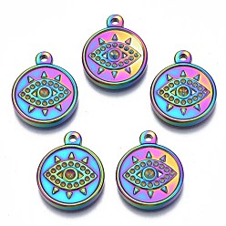 Rainbow Color Цвет радуги 304 подвески из нержавеющей стали со стразами, без кадмия, без никеля и без свинца, плоские круглые с глаз, пригодный для стразов 0.8 мм, 19x15.5x2.5 мм, отверстие : 1.6 мм