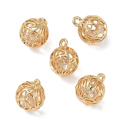 Plaqué 18K Or Véritable Pendentifs en laiton zircon cubique transparent, rond avec des breloques à motifs entrelacés, sans nickel, réel 18 k plaqué or, 10x8x8mm, Trou: 1mm
