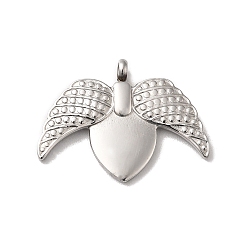 Couleur Acier Inoxydable Pendentifs en acier inoxydable anti-ternissement, breloque aile d'ange, couleur inox, 304mm, Trou: 19x25x2mm