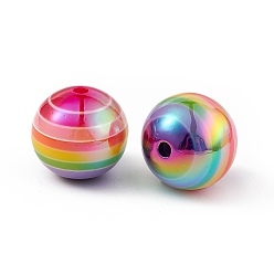 Разноцветный УФ-покрытие радужных переливающихся шариков из смолы, круглые, красочный, 16x15 мм, отверстие : 3 мм