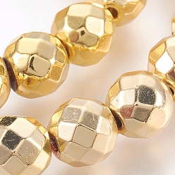 с Золотистым Покрытием Гальваническая немагнитная синтетическая гематитовая нить, круглые, граненые, с золотым покрытием, 9.5x9 мм, отверстие : 1.6 мм, около 45 шт / нитка, 15.55 дюйм (39.5 см)