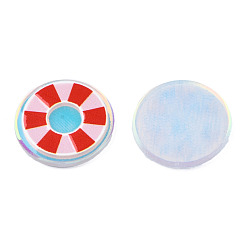 Red Transparent Printed Acrylic Cabochons, Flat Round, Red, 21x2.5mm