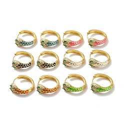 Mixed Color Cubic Zirconia Snake Hoop Earrings with Enamel, Real 18K Gold Plated Brass Hinged Earrings for Women, Cadmium Free & Lead Free, Mixed Color, 16x17.5x7mm, Pin: 0.8mm