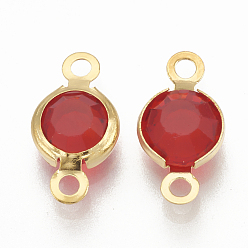Красный 304 соединительные звенья нержавеющие, со стеклом, плоско-круглые, золотые, красные, 12x6x3 мм, отверстие : 1.5 мм