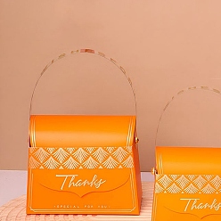 Оранжевый Складные картонные коробки для конфет, коробка для упаковки свадебного подарка, с ручкой из пвх, пакет, оранжевые, 9.8x6x12.1 см