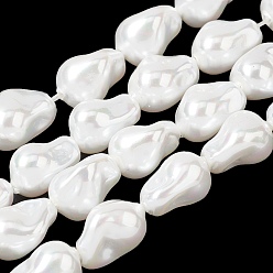 Белый Нити бусин из гальванизированного непрозрачного стекла, имитирующие жемчуг, самородки, белые, 15x11x10 мм, отверстие : 1 мм, около 26 шт / нитка, 15.35'' (39 см)