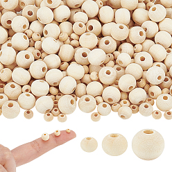 Мокасин 3000шт 3 стили необработанные деревянные бусины, круглые деревянные бусины из бисера для изготовления поделок, бусины макраме, мокасин, 4~8 мм, отверстие : 0.5~1 мм, 1000 шт / стиль