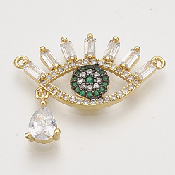 Зеленый Латуни циркония кубической подвески, глаз со слезами, золотые, зелёные, 21x28x3 мм, отверстие : 1.2 мм