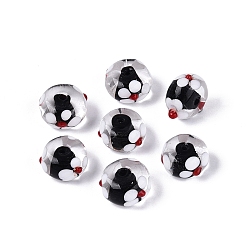 Черный Бусины лэмпворк , RONDELLE с цветком, чёрные, 13~15.5x9~10 мм, отверстие : 1.2~2 мм