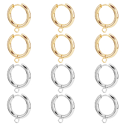 Золотой & Цвет Нержавеющей Стали 12 шт. 2 цвета 201 фурнитура для сережек-обручей из нержавеющей стали, с горизонтальной петлей и 316 стержнем из хирургической нержавеющей стали, золотые и нержавеющая сталь цвет, 18 датчик, 22x20x3 мм, отверстие : 2.5 мм, штифты : 1 мм, 6 шт / цвет