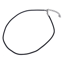 Черный Воском хлопка ожерелье шнура решений, с сплава Lobster Claw застежками и конечных железными цепями, платина, чёрные, 17.3 дюйм