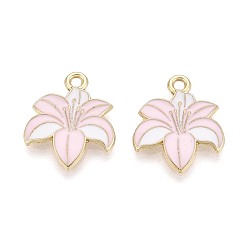 лаванда Подвески из сплава и эмали, цветок, золотой свет, лаванда, 19x16x1.5~2 мм, отверстие : 1.8 мм