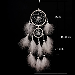 Белый Тканая паутина/сетка с подвесными украшениями из перьев, плоский круглый для интерьера комнаты украшение дома, белые, 450~500x110 мм