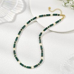 Золотой Колончатые ожерелья из натурального малахита и круглого культивированного пресноводного жемчуга для женщин, с золотыми латунными бисера, золотые, 16.14 дюйм (41 см)