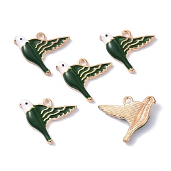 Темно-Зеленый Кулон эмали сплава, золотой свет, птица, темно-зеленый, 17x20x3 мм, отверстие : 1.5 мм