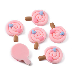 Pink Непрозрачные кабошоны из смолы, имитация еды, леденец с сердечком, розовые, 30x22x7 мм