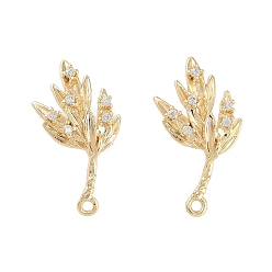 Real 18K Gold Plated Brass Micro Pave Cubic Zirconia Stud Earring Findings, Cadmium Free & Nickel Free & Lead Free, Leaf, Real 18K Gold Plated, 21x12mm, Hole: 1.4mm, Pin: 0.8mm
