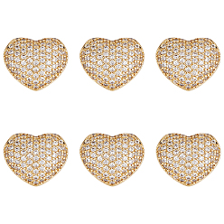 Настоящее золото 18K 6 шт. латунные бусины из кубического циркония с микропаве, сердце, реальный 18 k позолоченный, 11.5x13.5x7 мм, отверстие : 1.5 мм