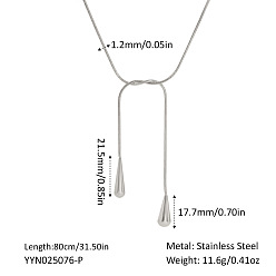 Нержавеющая Сталь Цвет Модные регулируемые ожерелья-лариаты из нержавеющей стали с круглой цепочкой-змейкой для женщин, цвет нержавеющей стали, 31.50 дюйм (80 см)