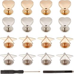 Mixed Color Alloy Decoration Screwback Stud Rivets and Tool, for Belt Clothes Purse Handbag Leather Craft, DIY Handmade Accessories, Mixed Color, 10x10x8.5mm, 15sets/bag
