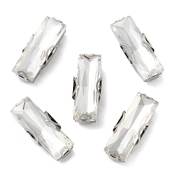 Прозрачный Прямоугольник пришиваем стразами, многожильных ссылки, стекло горный хрусталь, с настройками зубцов из нержавеющей стали, аксессуары для одежды, граненые, прозрачные, 15.5x6x4.5 мм, отверстие : 1.2 мм