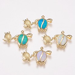 (52) Непрозрачная лаванда Латунные подвески, с синтетическим опалом, черепаха, золотые, разноцветные, 10~15.5x10.5~14.5x2~2.5 мм, отверстие : 1.5x2.5 мм