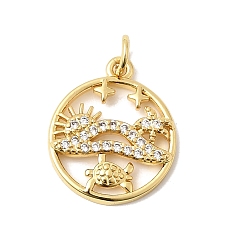 Turtle Латунные микро проложить кубического циркония подвески, плоские круглые прелести, долговечный, без кадмия и без свинца, с целью перехода в кольце, золотые, черепаха, 19x16x2.5 мм, отверстие : 3 мм