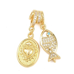 Настоящее золото 18K Латунные микро проложить кубического циркония подвески, рыбки с овальными подвесками, без кадмия и без свинца, стойки покрытие, долговечный, реальный 18 k позолоченный, 32.5 мм, отверстие: 4мм и 3мм