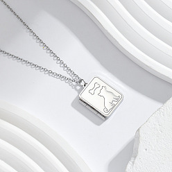 Stainless Steel Color 304 Stainless Steel Rectangle with Dog Magnetic Photo Locket Pendant Necklaces for Women, Tarnish Free, Stainless Steel Color, 17.72 inch(45cm)