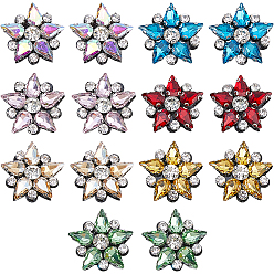 (52) Непрозрачная лаванда 14 шт. 7 цветные нашивки со стразами для пришивания и термонаклеивания, аппликации из ткани, цветок, разноцветные, 31x32x8 мм, 2 шт / цвет