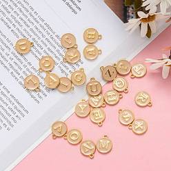PeachPuff Initial Letter A~Z Alphabet Enamel Charms, Flat Round Disc Double Sided Charms, Golden Plated Enamelled Sequins Alloy Charms, PeachPuff, 14x12x2mm, Hole: 1.5mm, 26pcs/set