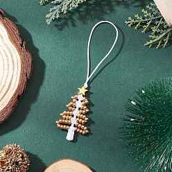 Белый Подвесные украшения из стеклянных бисера на рождественскую елку, с нейлоновой нитью, белые, 88 мм