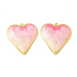 Розовый 304 нержавеющей стальной эмали подвески, сердце прелести, ионное покрытие (ip), реальный 18 k позолоченный, туманная роза, 31x29.5x3 мм, отверстие : 1.8 мм