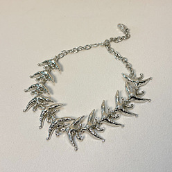 Silver Alloy Crystal Rhinestone Bird Link Chain Necklaces for Women, with Imitation Pearl, Silver, 18.11 inch(46cm)