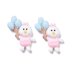 White Opaque Resin Cabochons, DIY Accessories, Bird with Balloon, White, 33.5x27.5x9mm