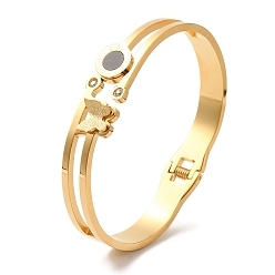 Золотой Бабочка вакуумное покрытие 304 браслеты из нержавеющей стали, эмалевые плоские круглые браслеты со стразами для женщин, золотые, внутренний диаметр: 1-3/4x2-3/8 дюйм (4.5x5.9 см)