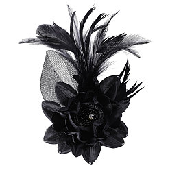Черный Булавки для одежды с цветочными перьями и железные булавки, с шариками из смолы и полиэстером, чёрные, 190x132 мм