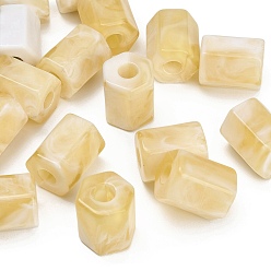 Yellow Opaque Acrylic Imitation Gemstone Beads, Large Hole Beads, Hexagon Column, Faceted, Two Tone, Yellow, 25x21.5x19.5mm, Hole: 8mm, about 60pcs/bag